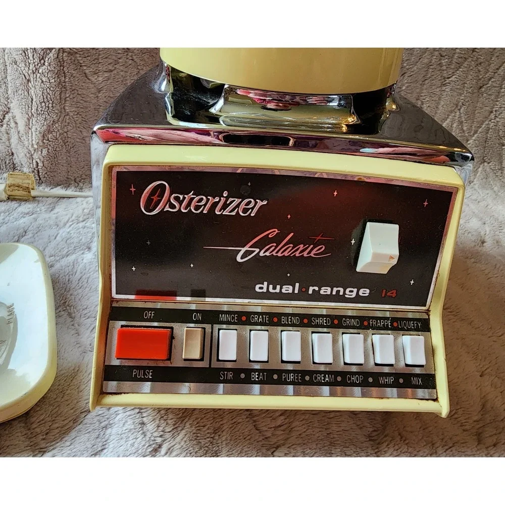 Vintage Osterizer Galaxie Dual Range 14 Blender 5 Cup Glass Jar Cream Chrome